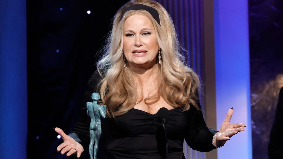 Jennifer Coolidge accepts the Outstanding Performance by a Female Actor in a Drama Series award for "The White Lotus" onstage during the 29th Annual Screen Actors Guild Awards at Fairmont Century Plaza on February 26, 2023 in Los Angeles, California