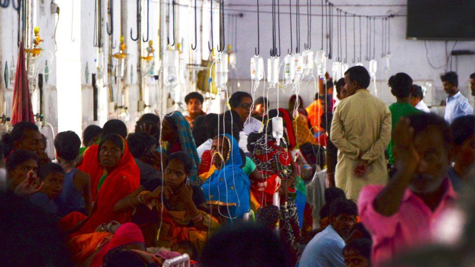 A view of Patients suffering from AES (Accute Encephalitis syndrome) get treatment inside over crowded ICU (Intensive Care Unit ) ward of SKMCH (Sri Krishna Medical college and Hospital ) Muzaffarpur on June 23, 2019