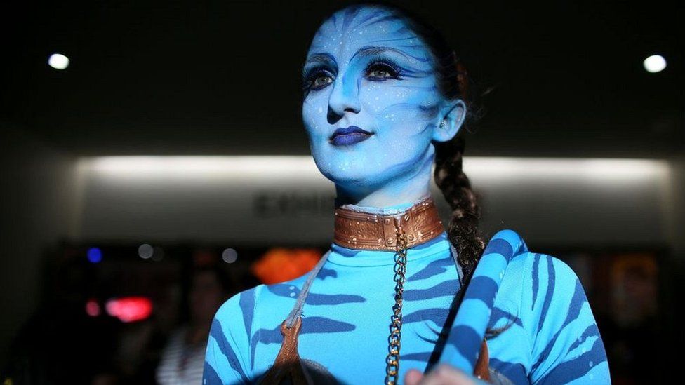 Emily Adamson dressed as a character from Avatar at the San Diego Convention Center during Comic Con International on July 20, 2017 in San Diego, California