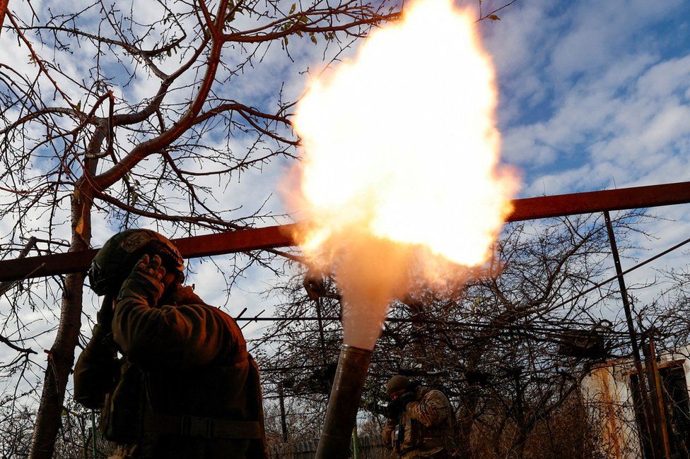 Ukrainian forces fire a mortar in Avdiivka in November 2023