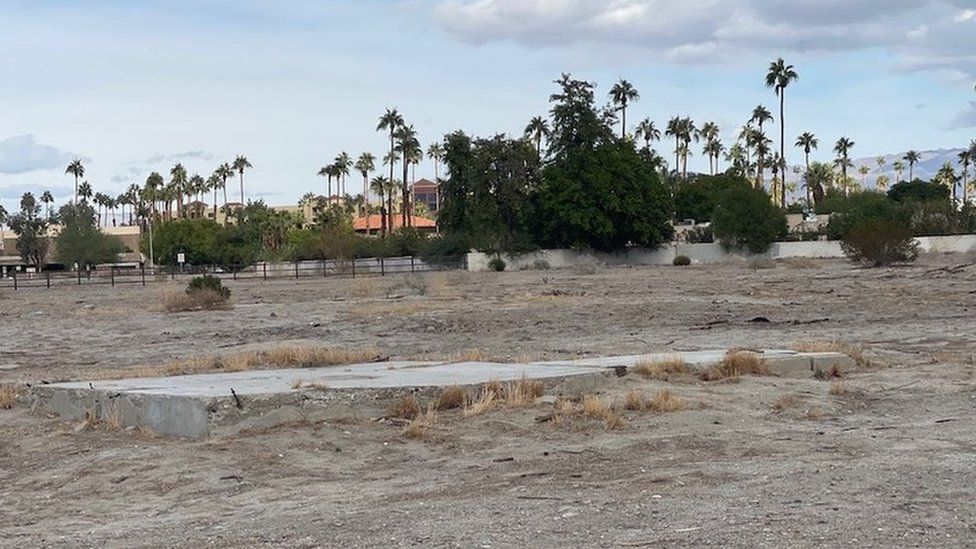 The empty foundation of the Taylor's home.