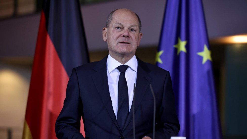 German Chancellor Olaf Scholz speaks during a meeting with heads of German federal states on 6 November