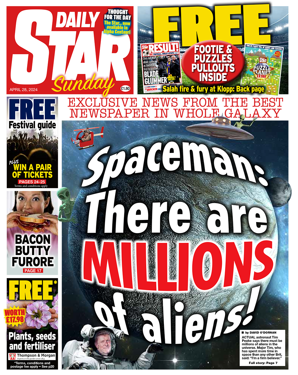 The headline in the Star reads: "Spaceman: There are millions of aliens!"