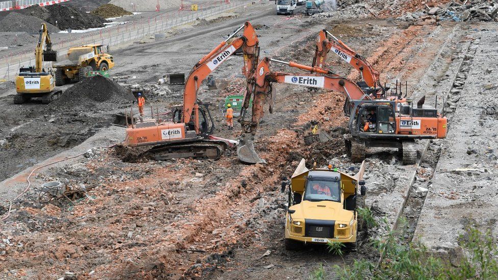 Images show the demolition work going on at the HS2 Old Oak Common site.