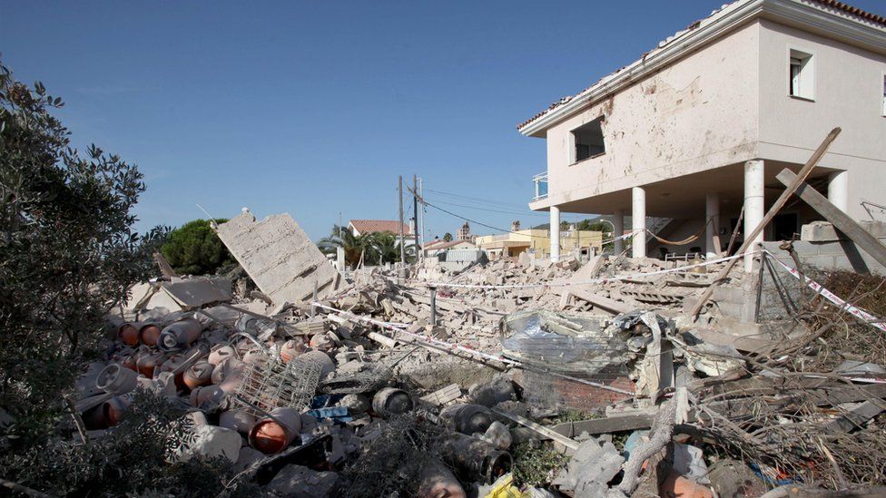 Debris after the explosion at a house in Alcanar, Catalonia