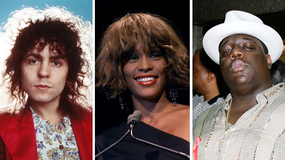 T. Rex's Marc Bolan, Whitney Houston and The Notorious B.I.G.