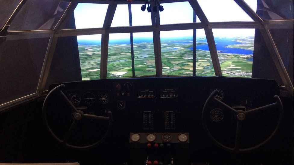 Inside a replica cockpit of a Sunderland flying boat