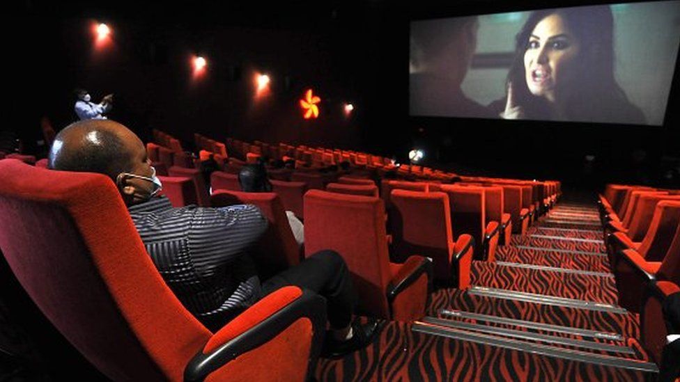 Cinema goers watch a film in Noida, Uttar Pradesh in October, 2020.