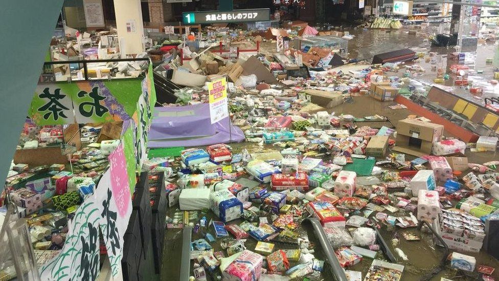 A supermarket in the town of Joso destroyed by the floods