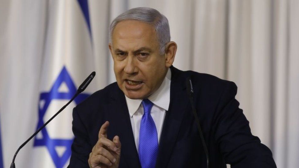 Israeli Prime Minister Benjamin Netanyahu delivers a statement after a meeting of the Likud party in the Israeli town of Ramat Gan, east of the coastal city of Tel Aviv,on 21 February 2019