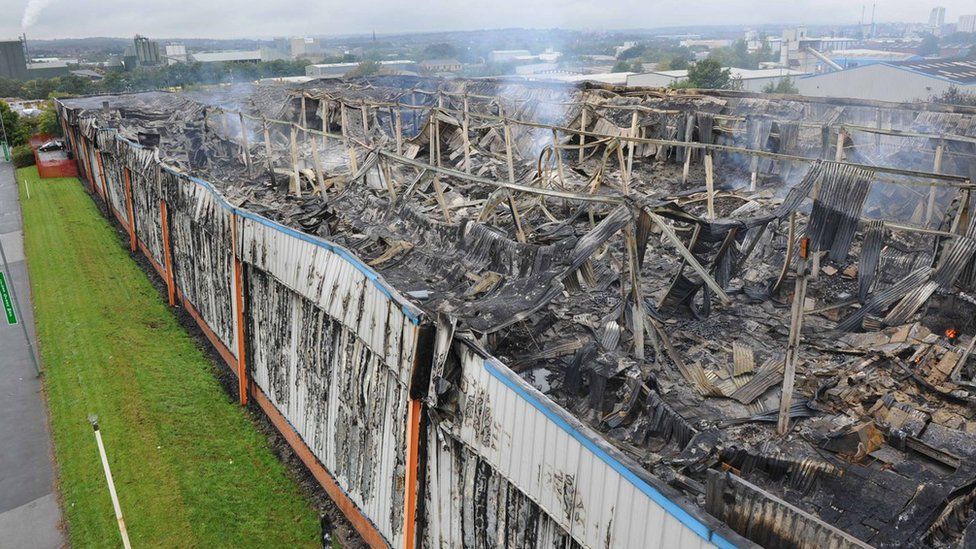 Burnt down building