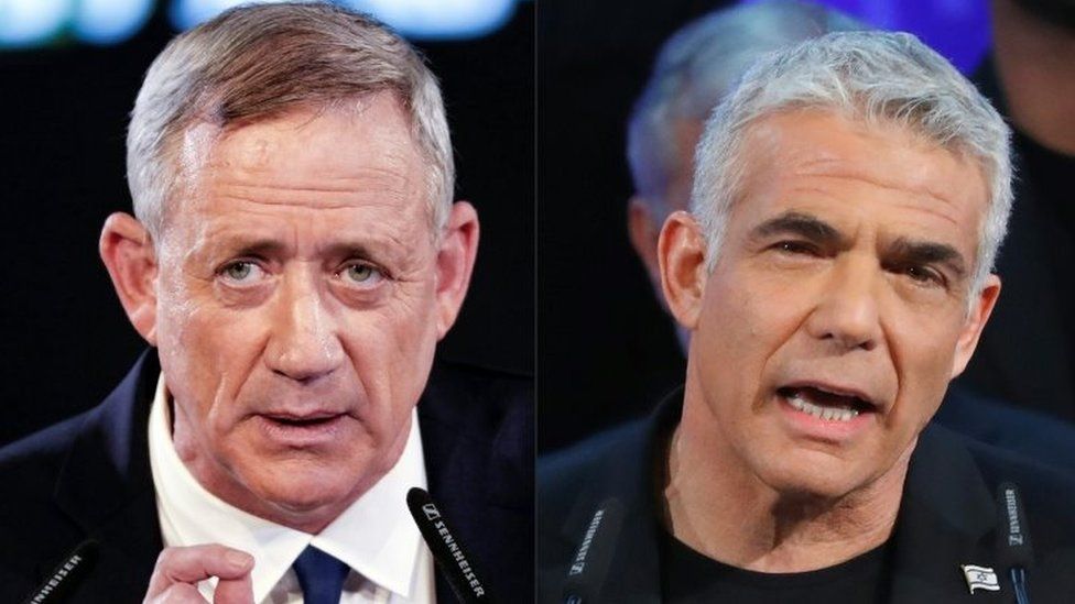 Combo image of former Israeli chief of staff Benny Gantz (L) and Yair Lapid, chairman of Israel"s "Yesh Atid" party