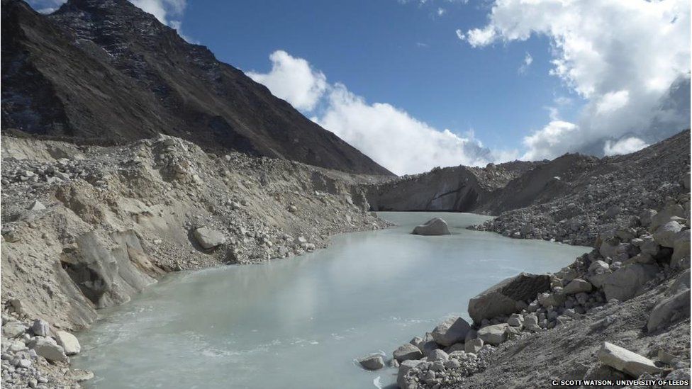 A superglacial pond in Khumbu glacier