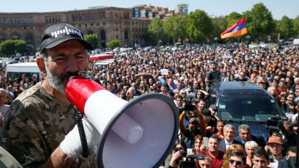 Nikol Pashinyan addressing protesters on Wednesday in Yerevan