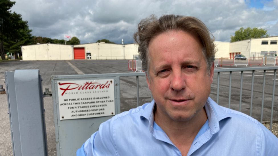 Marcus Fysh MP pictured outside of the Pittards factory