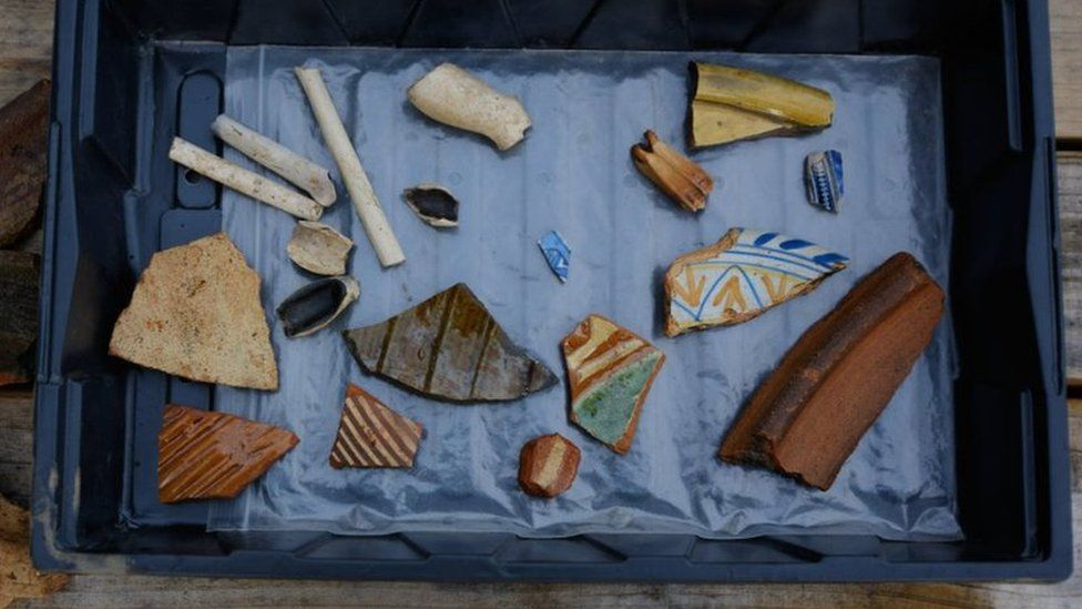 Excavated pieces from Plymouth Commercial Wharf dig