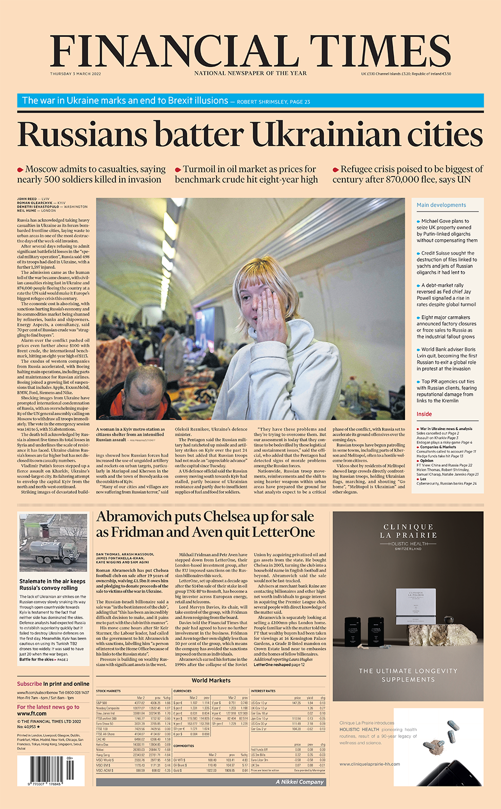 Первая страница Financial Times 03/03/22