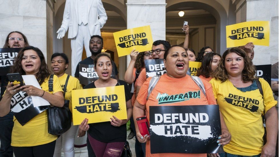 Immigration activists protest the detention of children at the US/Mexican border in the rotunda of the Russell Senate Office Building in Washington, DC, USA, 25 June 2019.