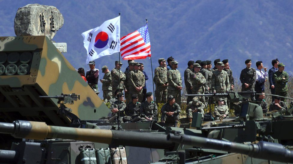 South Korea and US soldiers watch a joint live firing drill northeast of Seoul