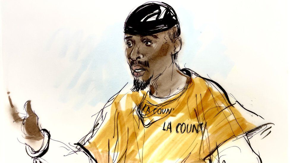Court sketch of Tory Lanez during sentencing on 8 August