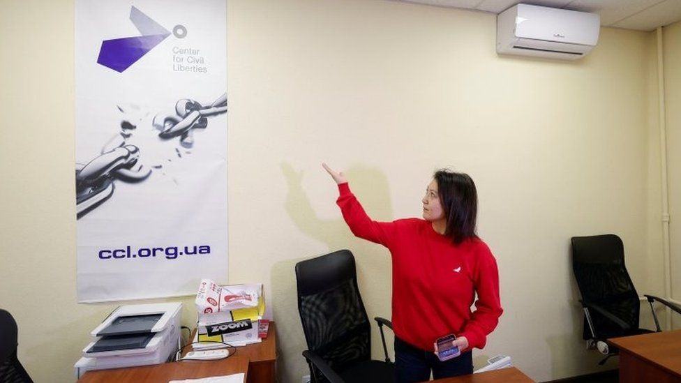 Natalia Yashchuk, Center for Civil Liberties' co-ordinator, in the organisation's Kyiv office, Ukraine. Photo: 7 October 2022