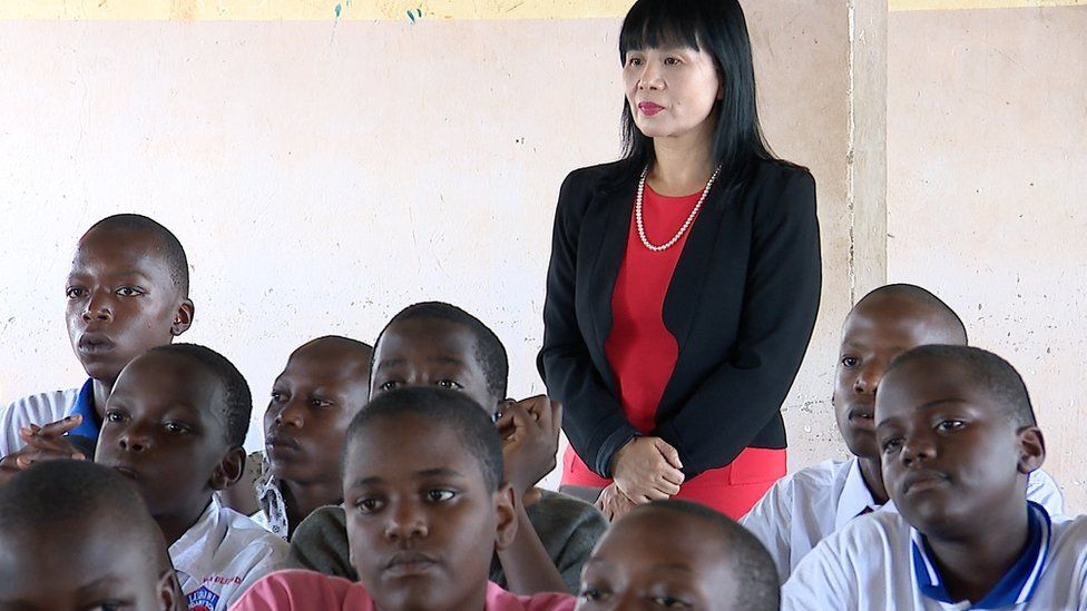 Wang Li Hong Sooma in a class in Kampala, Uganda