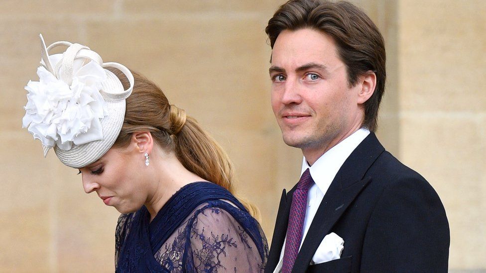 Princess Beatrice and Edoardo Mapelli Mozzi attend the wedding of Lady Gabriella Windsor and Thomas Kingston at St George's Chapel on May 18, 2019