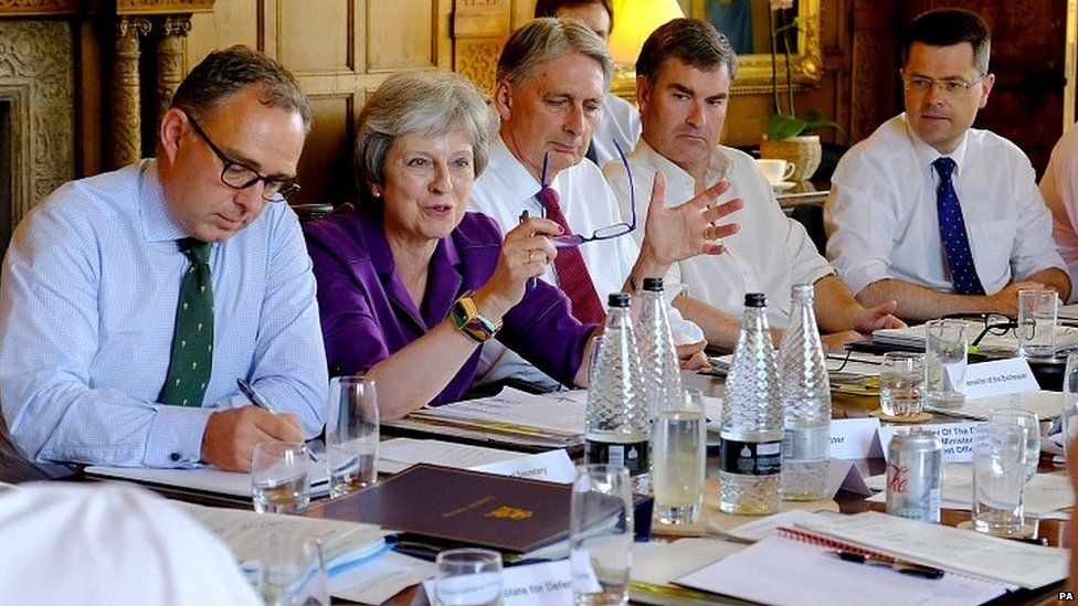 Theresa May and other cabinet ministers at Cheques last Friday