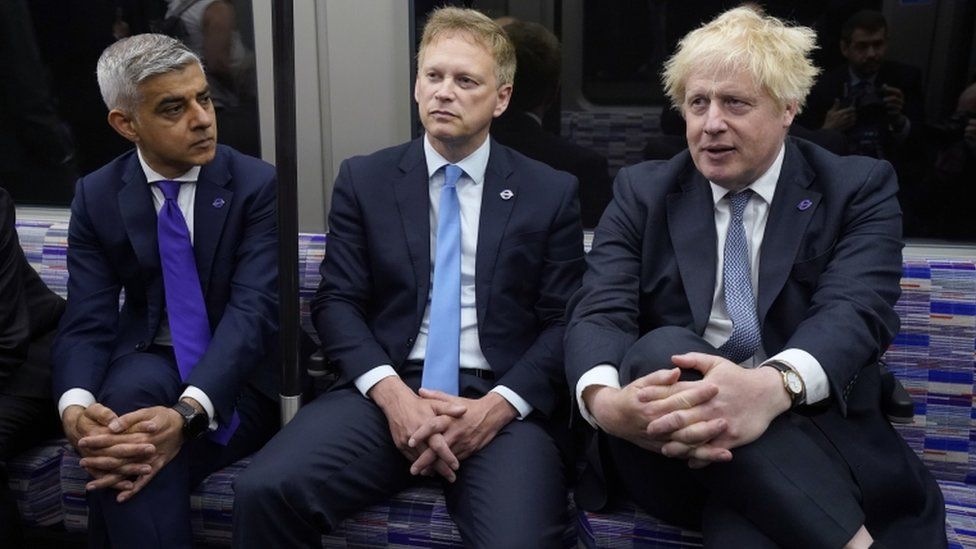 Mayor of London Sadiq Khan, Transport Secretary Grant Shapps and Prime Minister Boris Johnson