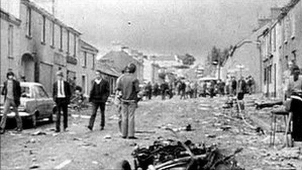 Scene in the aftermath of the Claudy bombings in July 1972