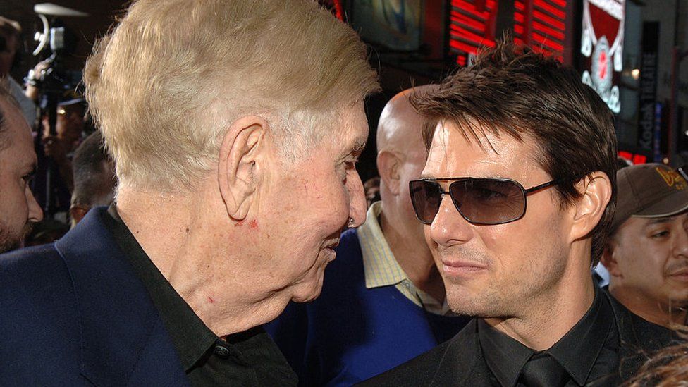 Sumner Redstone and Tom Cruise attend a screening of Mission Impossible III in 2006