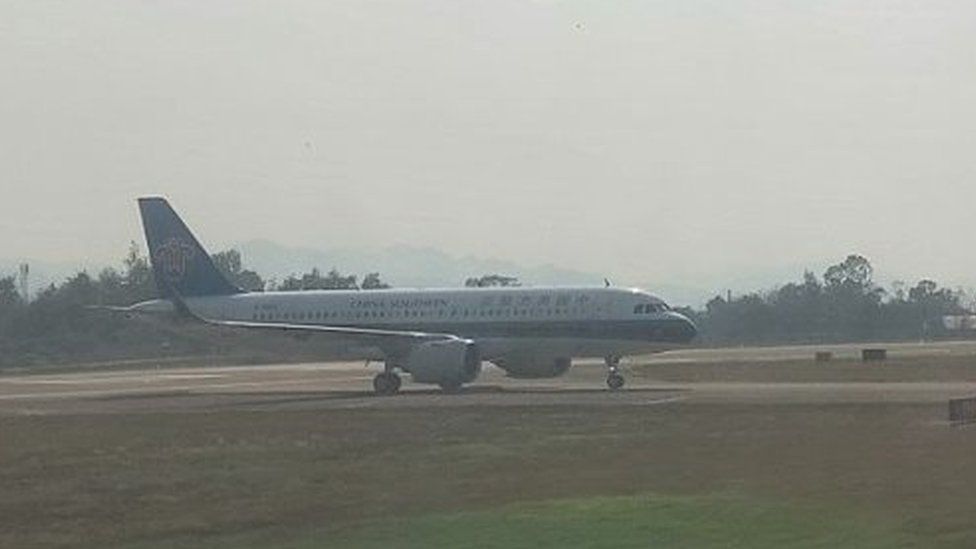 A plane leaving Mae Sai, on the border in Thailand, for China