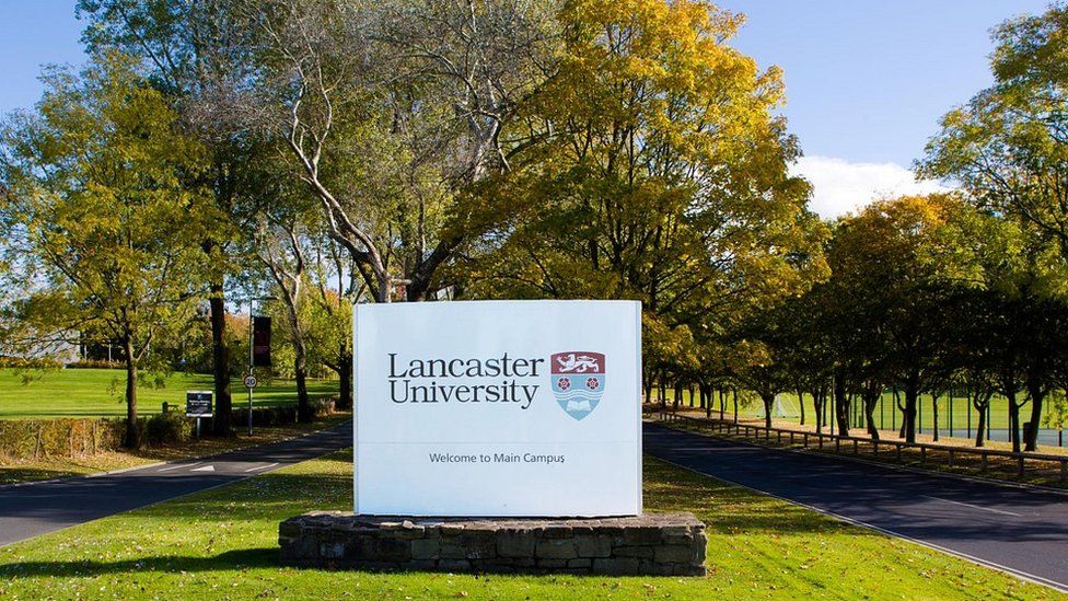 Lancaster University sign at entrance of university