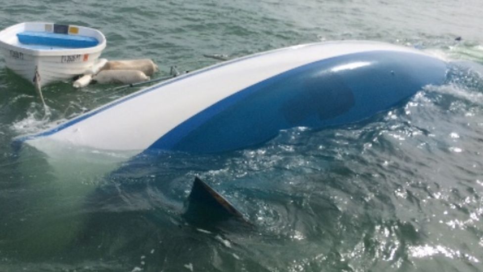 A photo of the capsized boat taken from a GoFundMe page set up by the couple.