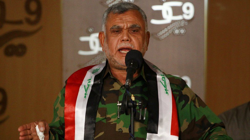 Hadi al-Ameri, who is in charge of the Shia Muslim Badr Brigades, delivers a speech on Russia's military intervention in Syria and on the ongoing conflicts in Iraq and Yemen, on October 5, 2015, in the southern Iraqi city of Naja
