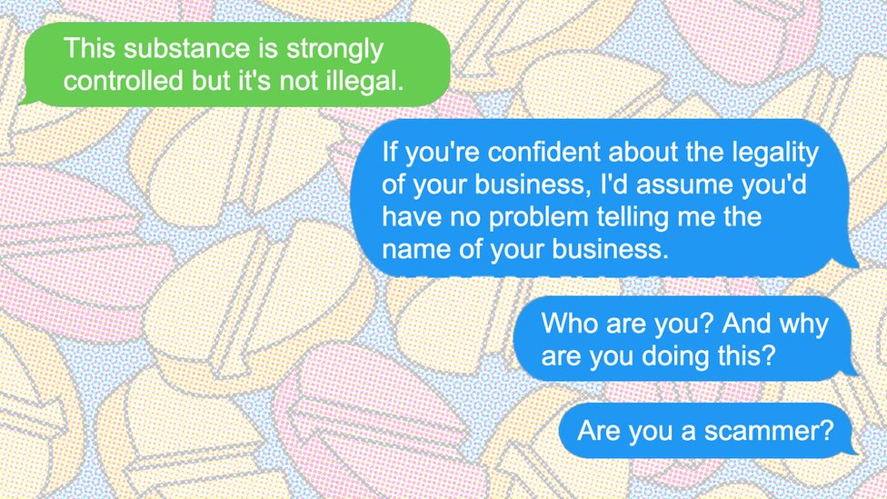 Illustration of texts exchanged with the supposed seller of deadly pills