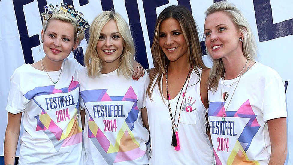 (Left to right): Kris Hallenga, Fearne Cotton, Amanda Byram and Maren Hallenga at a music festival hosted by Coppafeel!