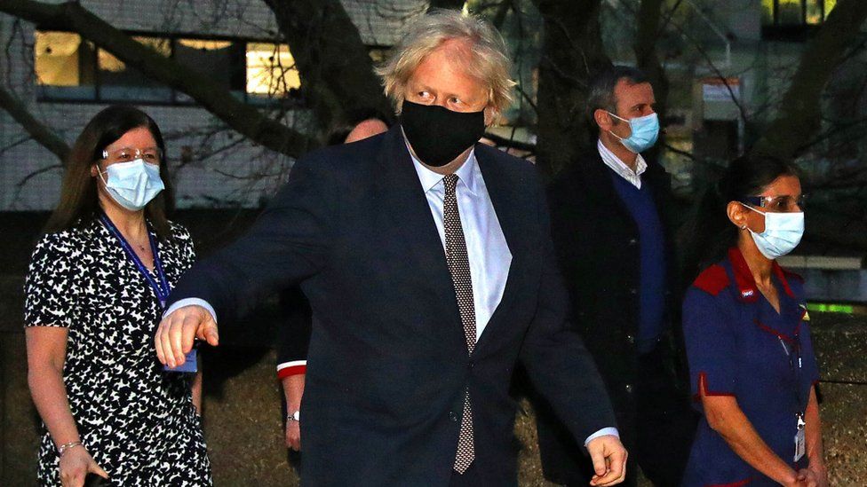 Boris Johnson arriving at Westminster Bridge vaccination centre at St Thomas' Hospital