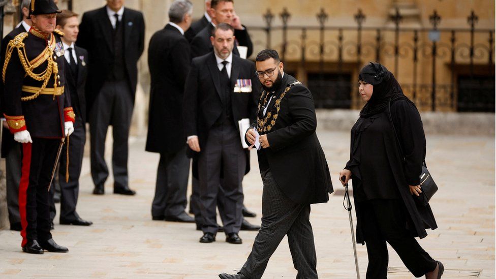 Lord Mayor of Westminster, Councillor Hamza Taouzzale arrives at Westminster Abbey on the day of the state funeral