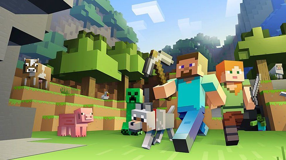 Minecraft characters walking