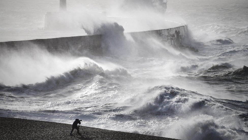 Stormy conditions at Newhaven in March 2021