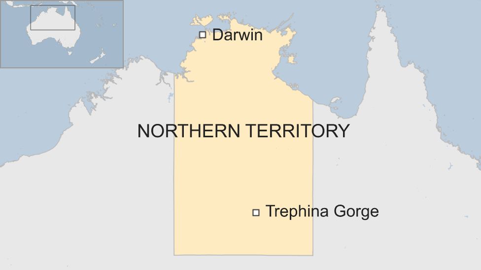 Map showing Trephina Gorge in Australia's Northern Territory