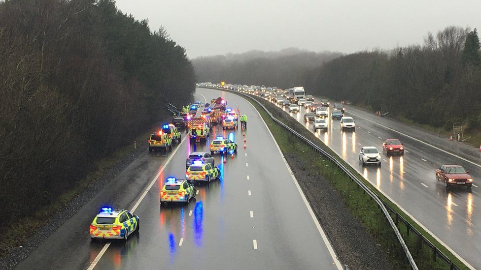 M4 westbound near Bridgend reopens after several crashes BBC News