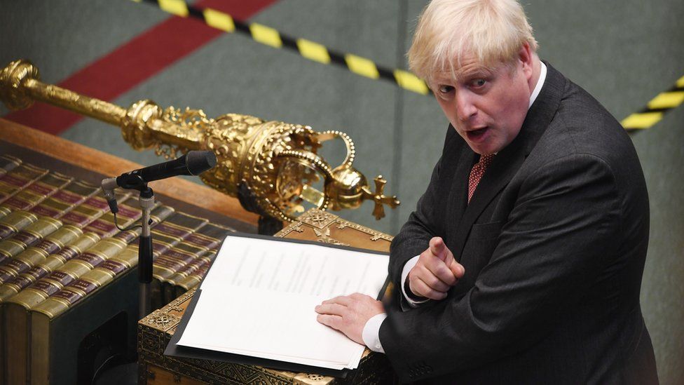 A handout photo made available by the UK Parliament shows Britain"s Prime Minister Boris Johnson speaking in the debate into the Government"s proposed Internal Markets Bill in House of Commons in London in London, Britain, 14 September 2020