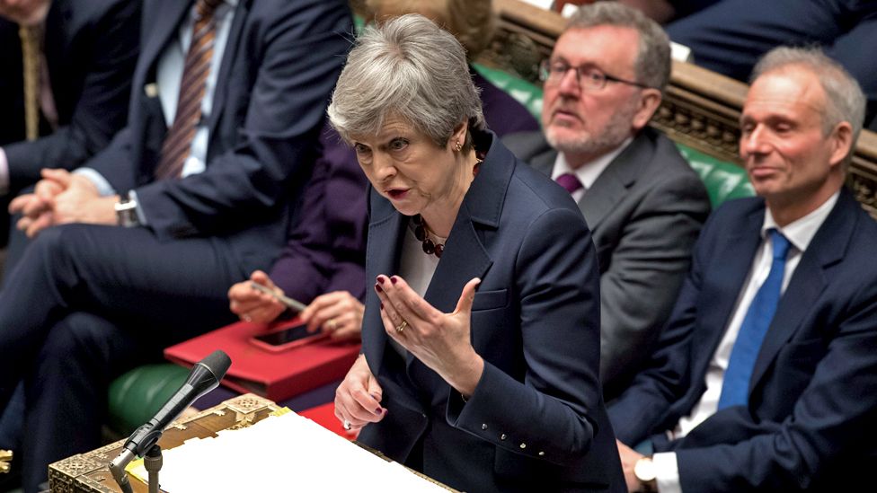 Theresa May speaking in the Commons on 27 March