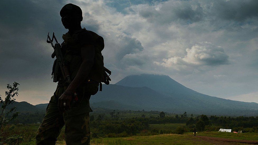 A soldier in front of Mount Nyiragongo, DR Congo - archive