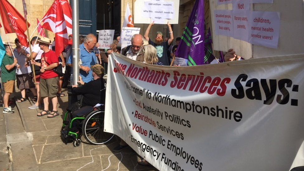 Protesters outside Northamptonshire County Council