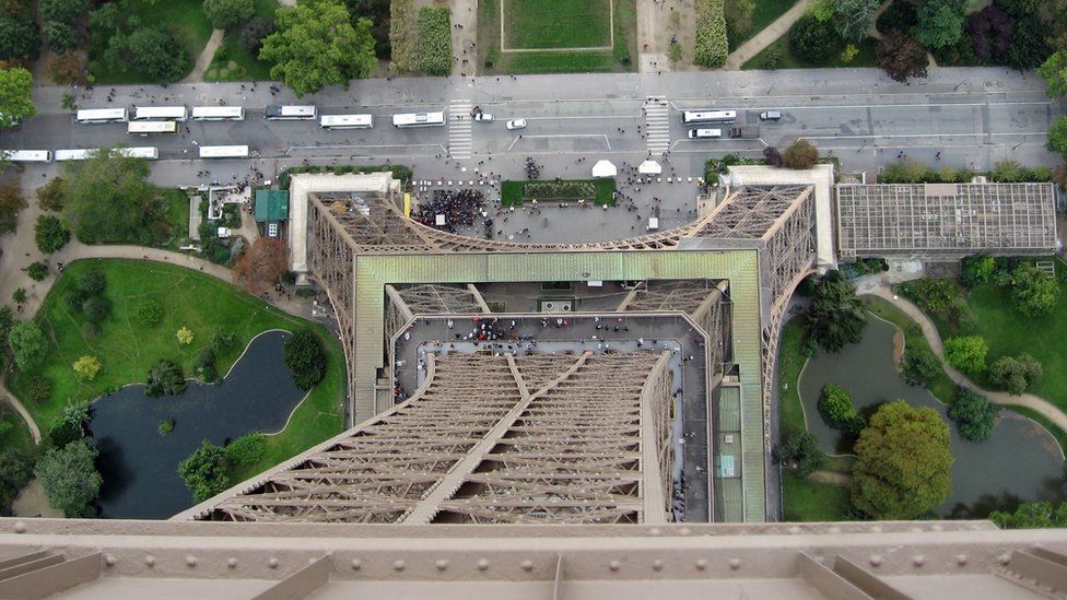 View down the Eiffel Tower