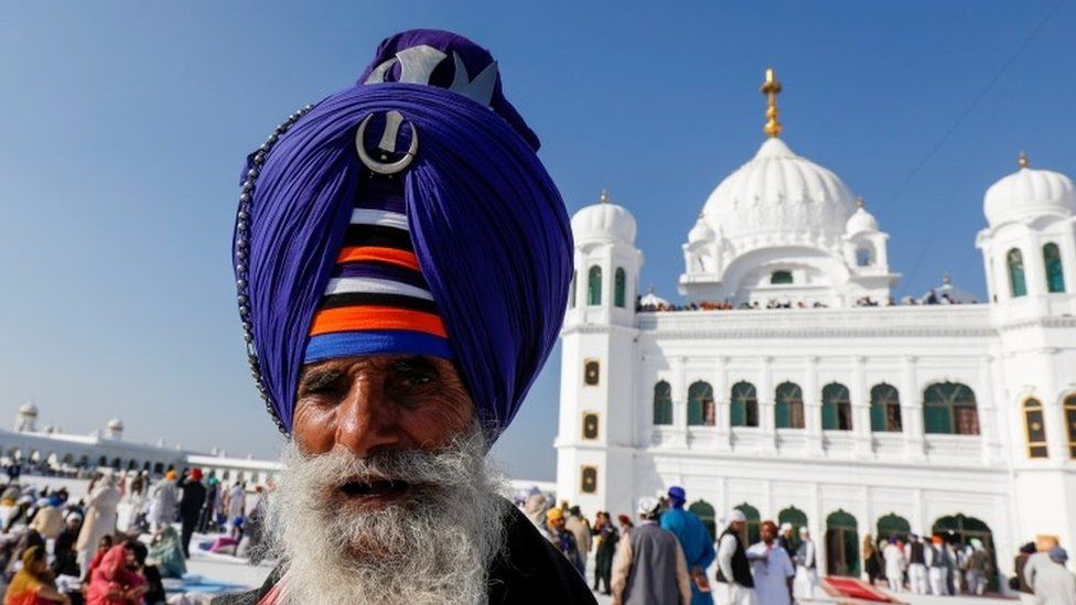 An Indian Sikh pilgrim visiting the Gurdwara Darbar Sahib Kartapur on Saturday