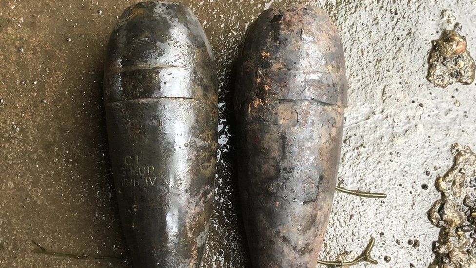 Two mortar shells